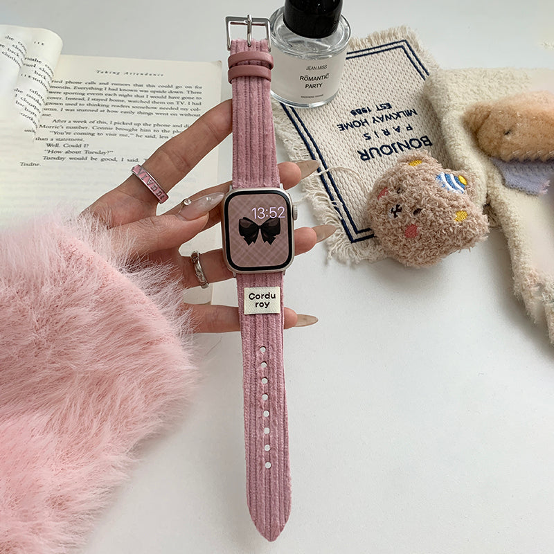 For Apple Watch Ultra 2 Ultra 49mm / Series 9 8 7 45mm / SE (2023) SE (2022) SE 6 5 4 44mm / 3 2 1 42mm Corduroy Watch Band - Watermelon Red For Apple Watch Ultra 2 Ultra 49mm / Series 9 8 7 45mm / SE (2023) SE (2022) SE 6 5 4 44mm / 3 2 1 42mm Corduroy Watch Band - Watermelon Red